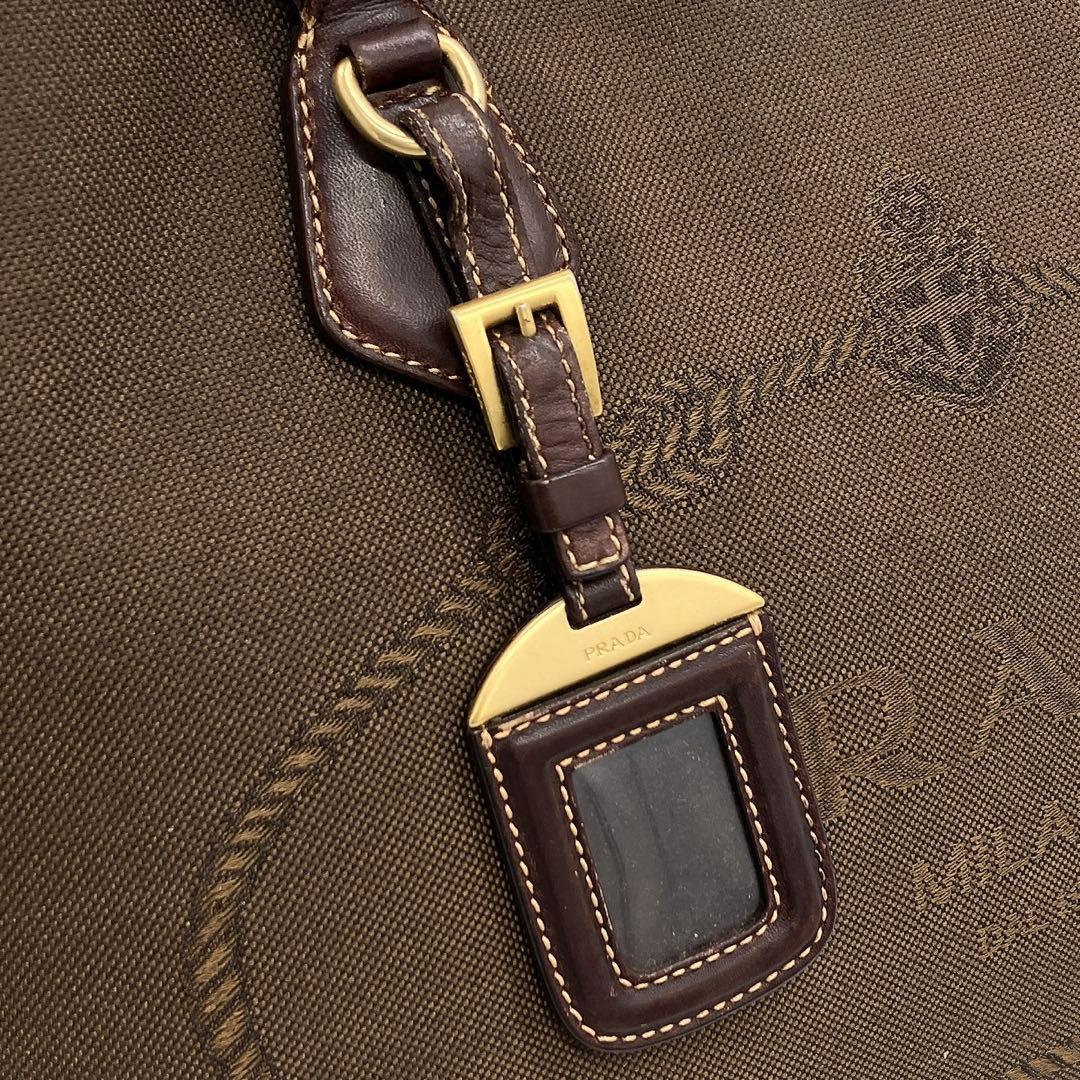 Prada Shoulder Tote Bag Logo Jacquard Triangle Logo Plate Brown