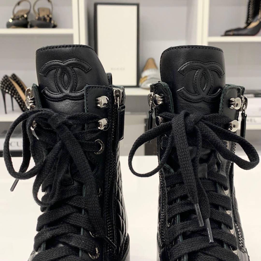 Chanel Matelasse Cocomark Leather Lace-up Short Boots