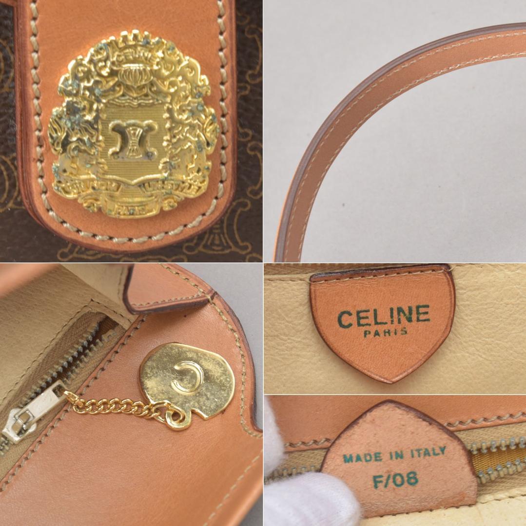 Celine Macadam Pattern Handbag Leather Brown