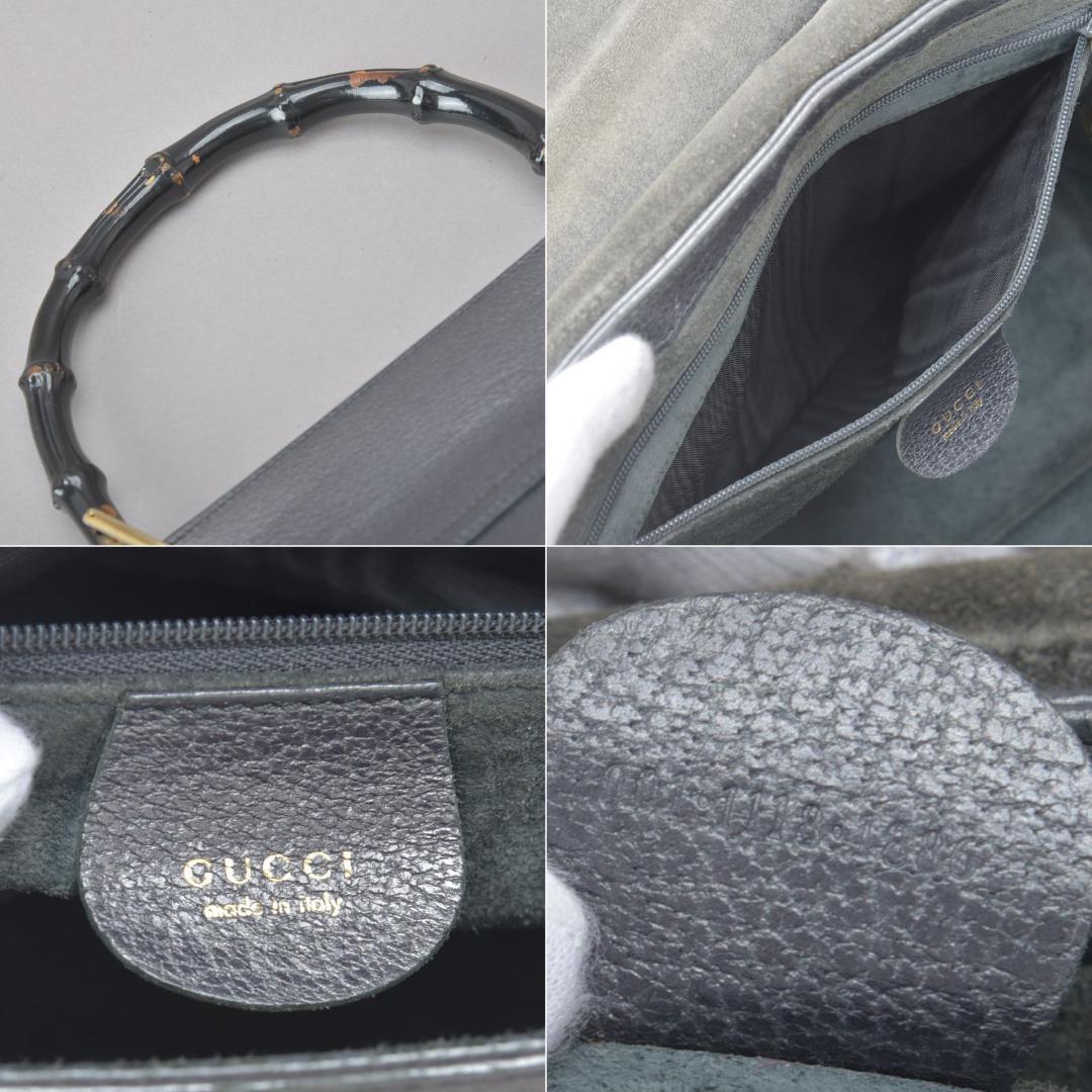◇gucci Bamboo Handbag Leather Black Gray Bag