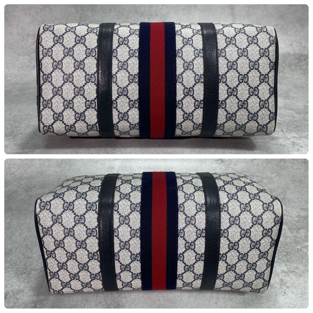 Gucci GG Sherry Line Boston Bag Navy Logo Leather — view 8