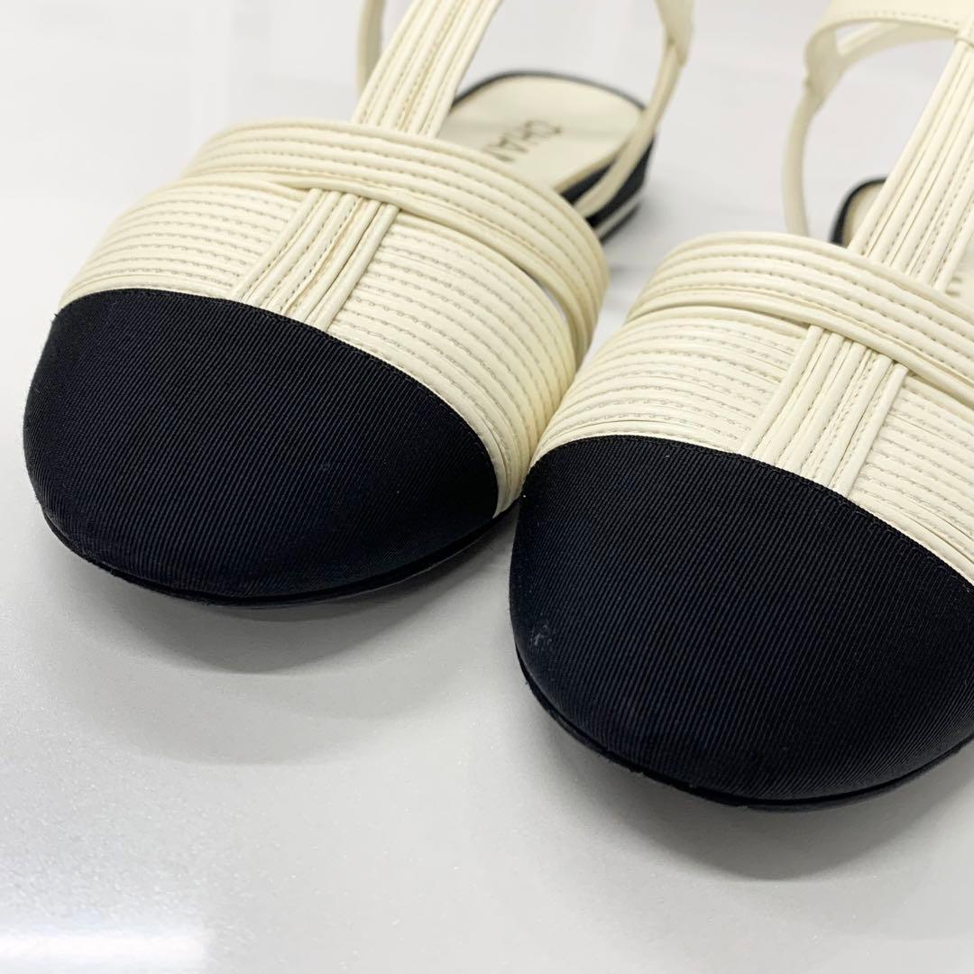 Chanel CC Logo Pearl Leather Fabric Strap Flat Shoes