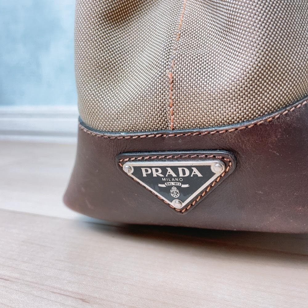 Prada Jacquard Canvas Tote Bag Logo Brown — view 8