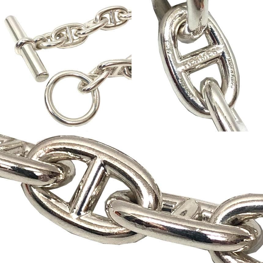 Hermes Chaine D'ancre MM 16frames Silver Bracelet Aq12250