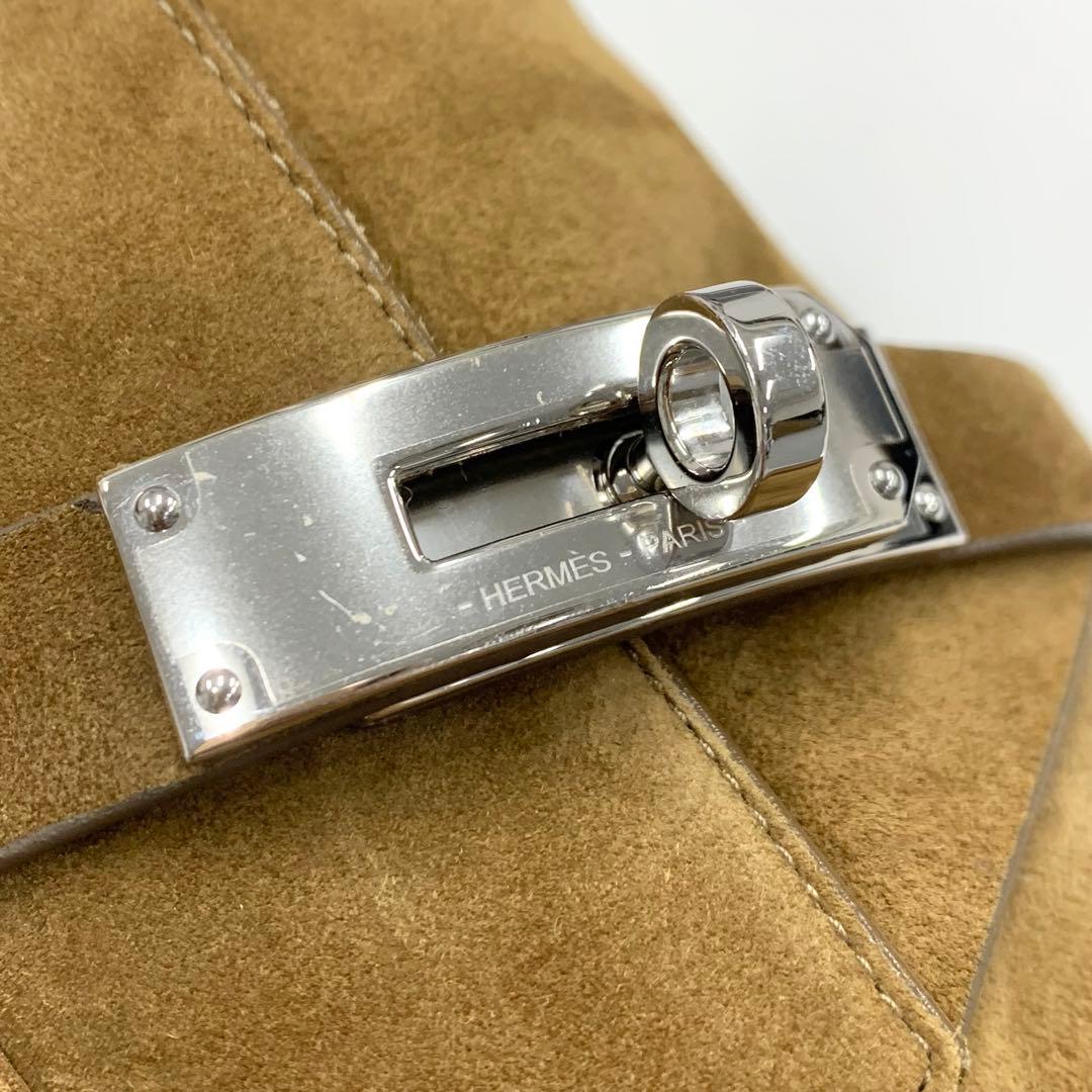 Hermes Veo Suede Kelly Hardware Shearling Boots Brown