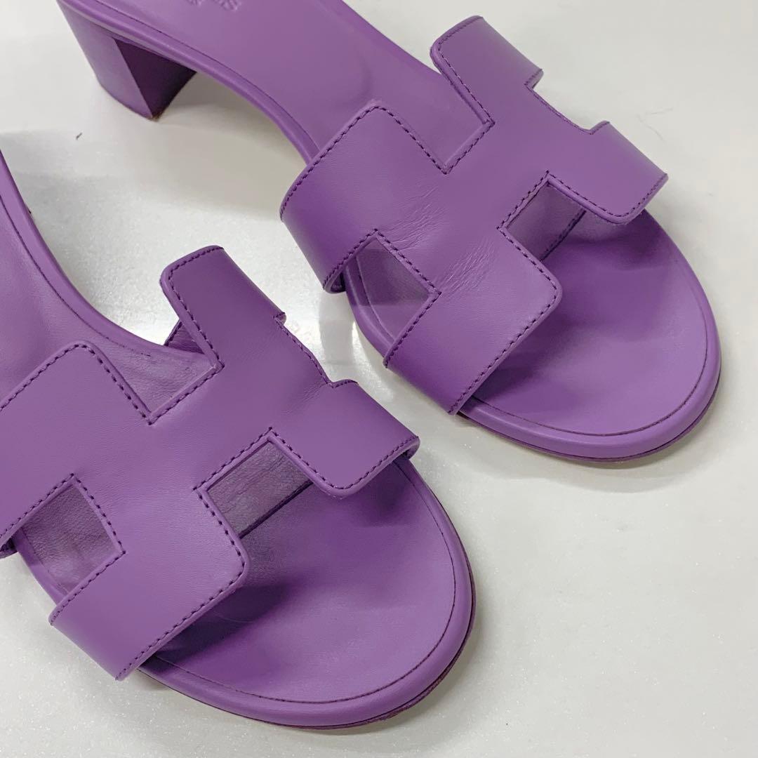 Hermes Oasis Leather Sandals Purple — view 9