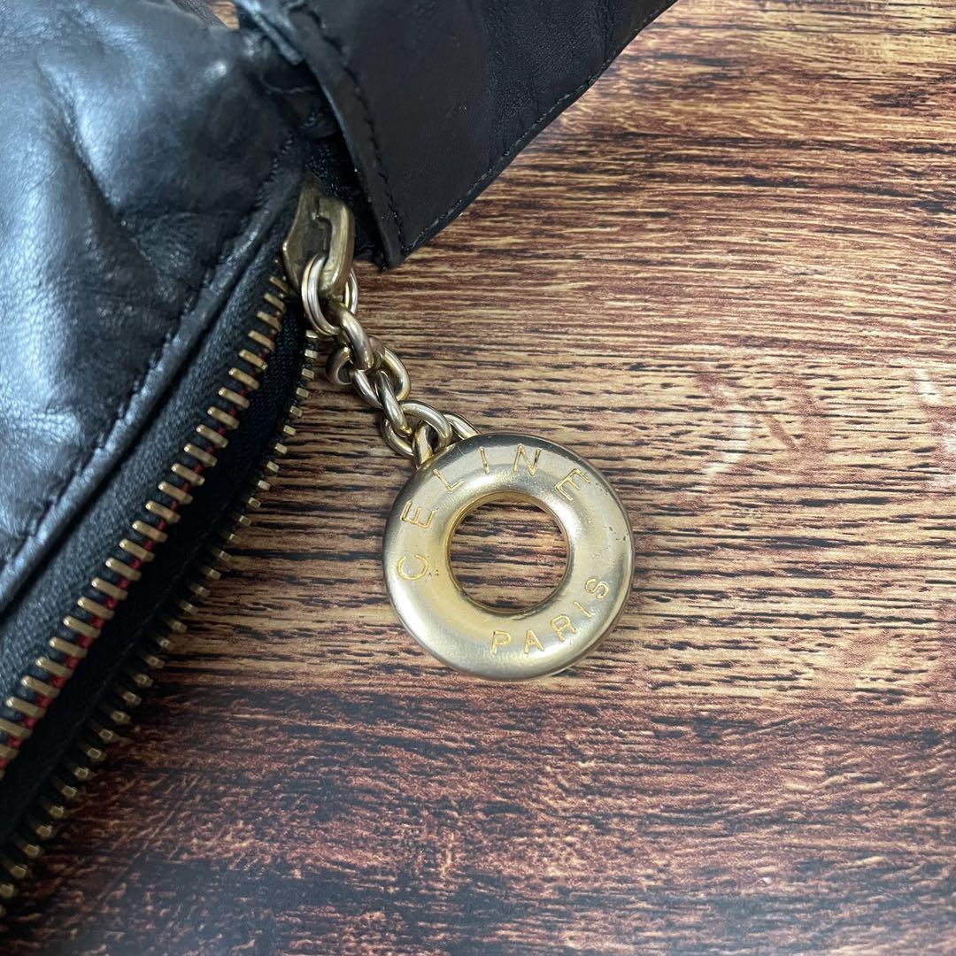 Celine Leather Circle Logo Shoulder Bag Black — view 9