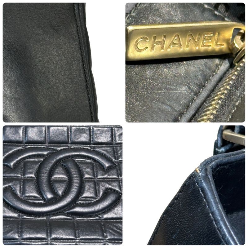 Chanel 02's Vintage Chocolate Bar Stitch Lamb Leather Hand Tote Bag Vintage