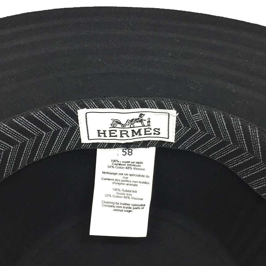 Hermes Hat Black Bucket Hat Size 58 Aq11633