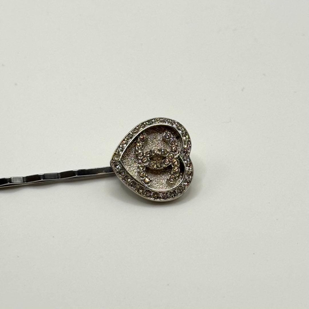 Chanel Hairpin CC Logo Heart Line Stone Silver