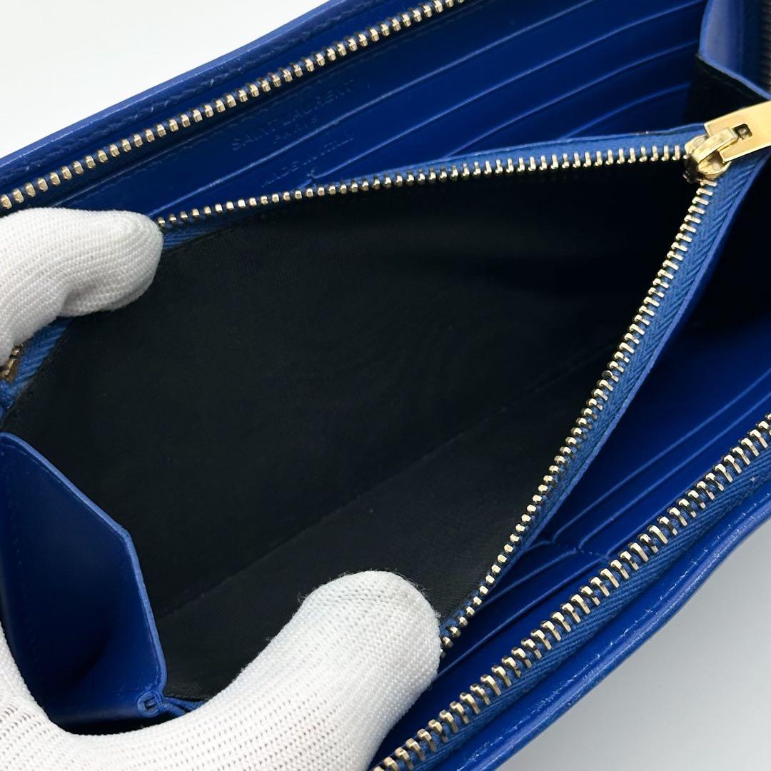 Saint Laurent Zip Around Wallet Blue Leather Full — view 9