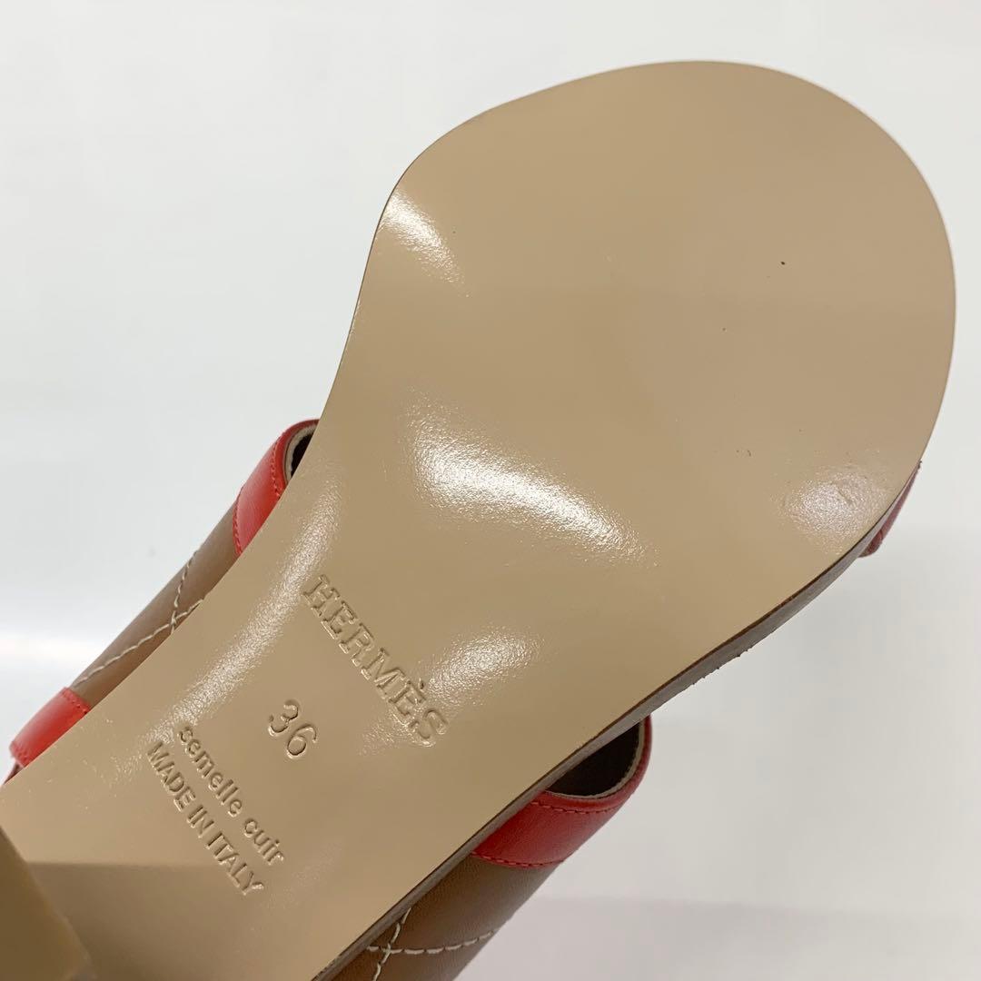 Hermes Blinkers Leather Strap Sandals Red Brown