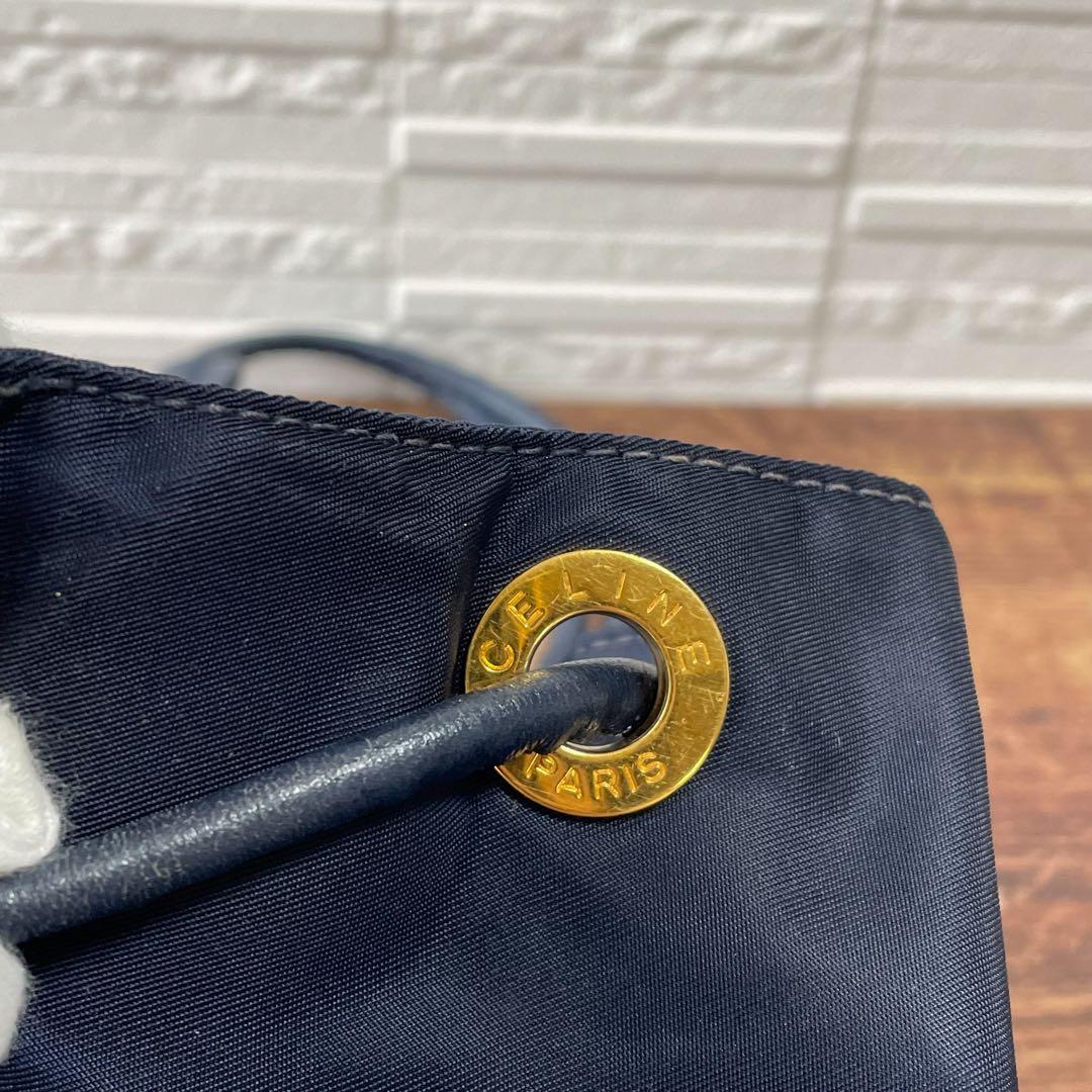 Celine Nylon Leather Shoulder Bag Drawstring Gold