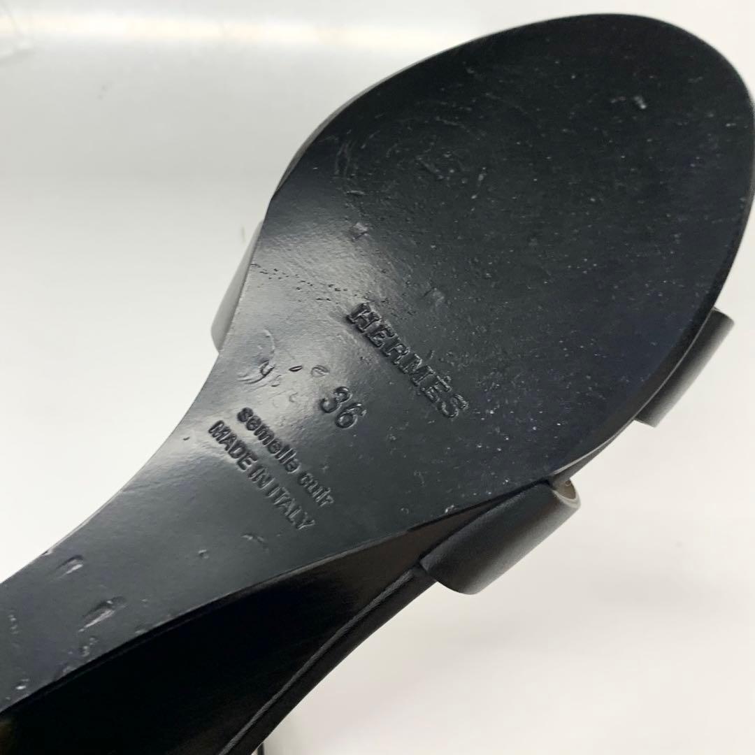 Hermes Legend Leather Wedge Sole Sandals Black