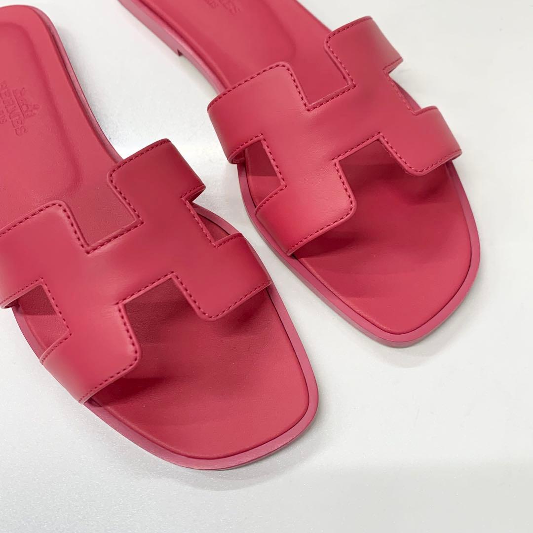 Hermes Oran Leather Sandals Pink — view 9