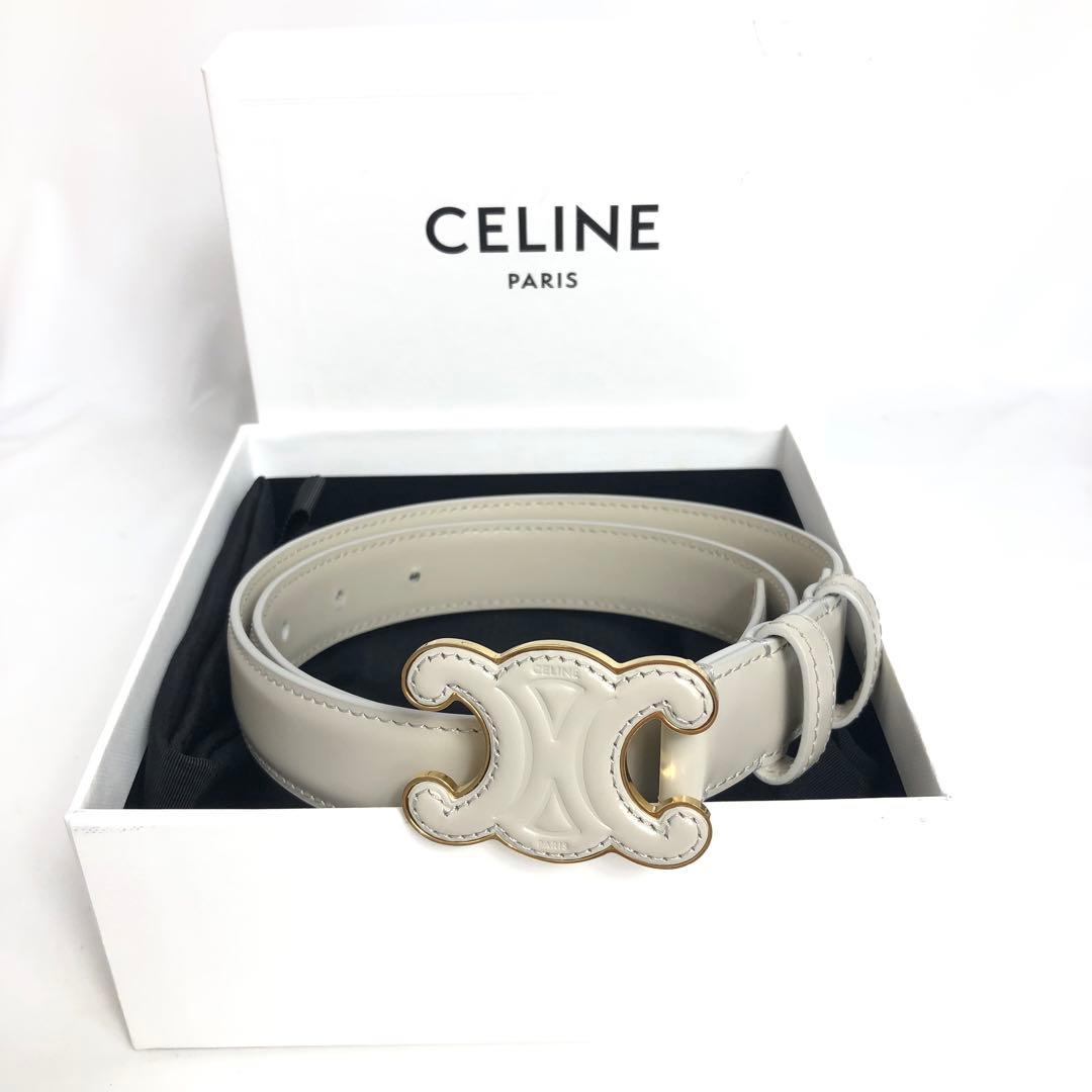 Celine Leather Belt Triomphe Gold Hardware