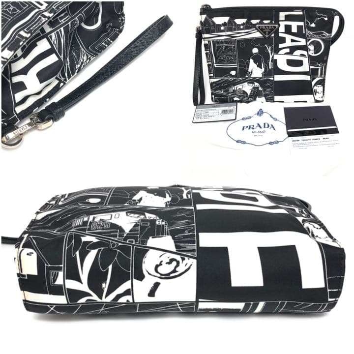Prada Clutch Bag Pouch Comic Pattern Black And White Monotone