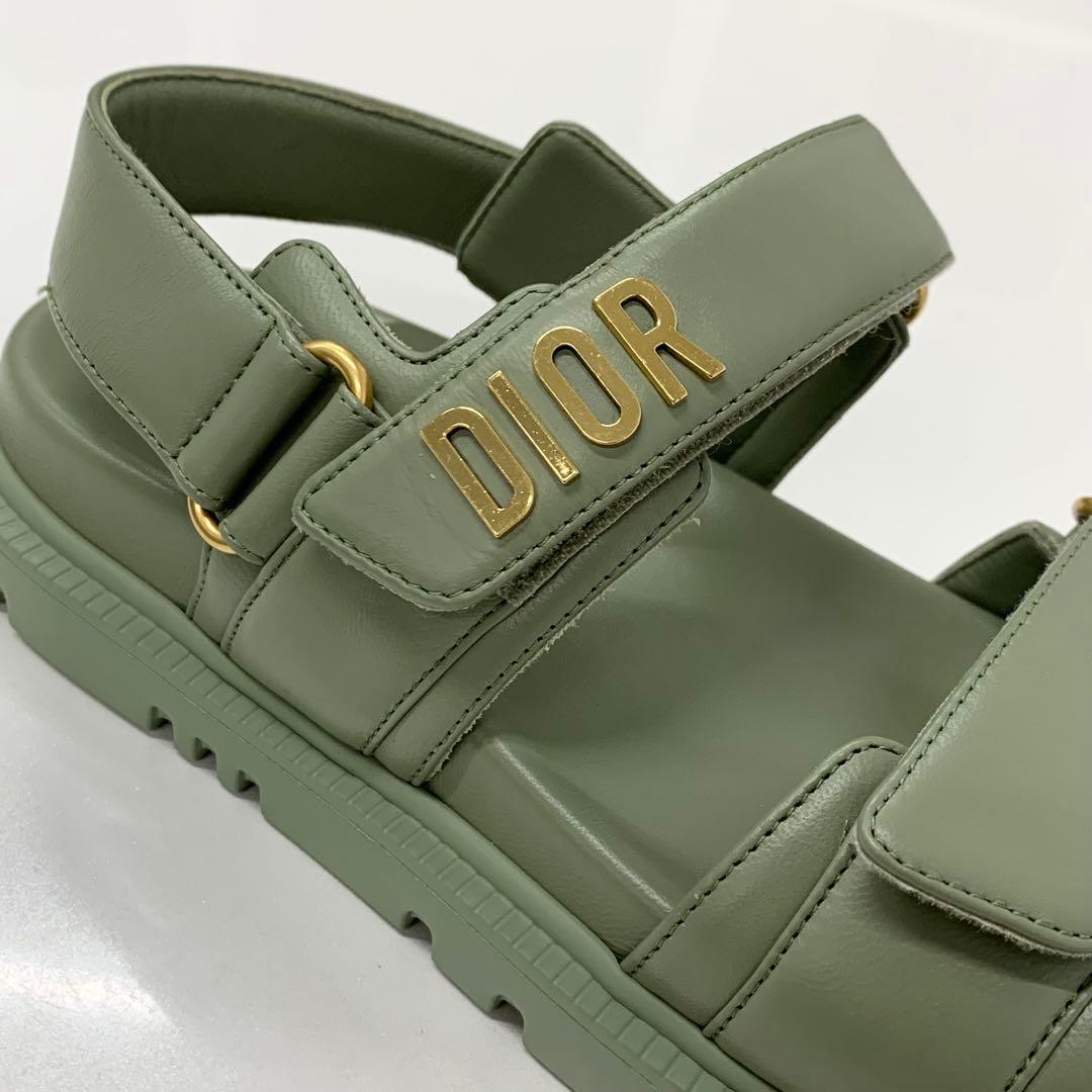 Unused Christian Dioract Leather Logo Sandals Green