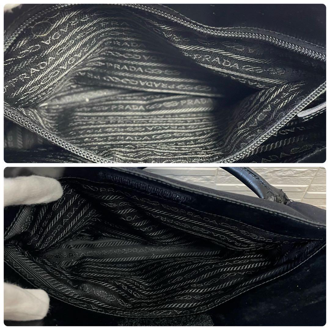 Prada Logo Cotton Leather Hand Shoulder Tote Black