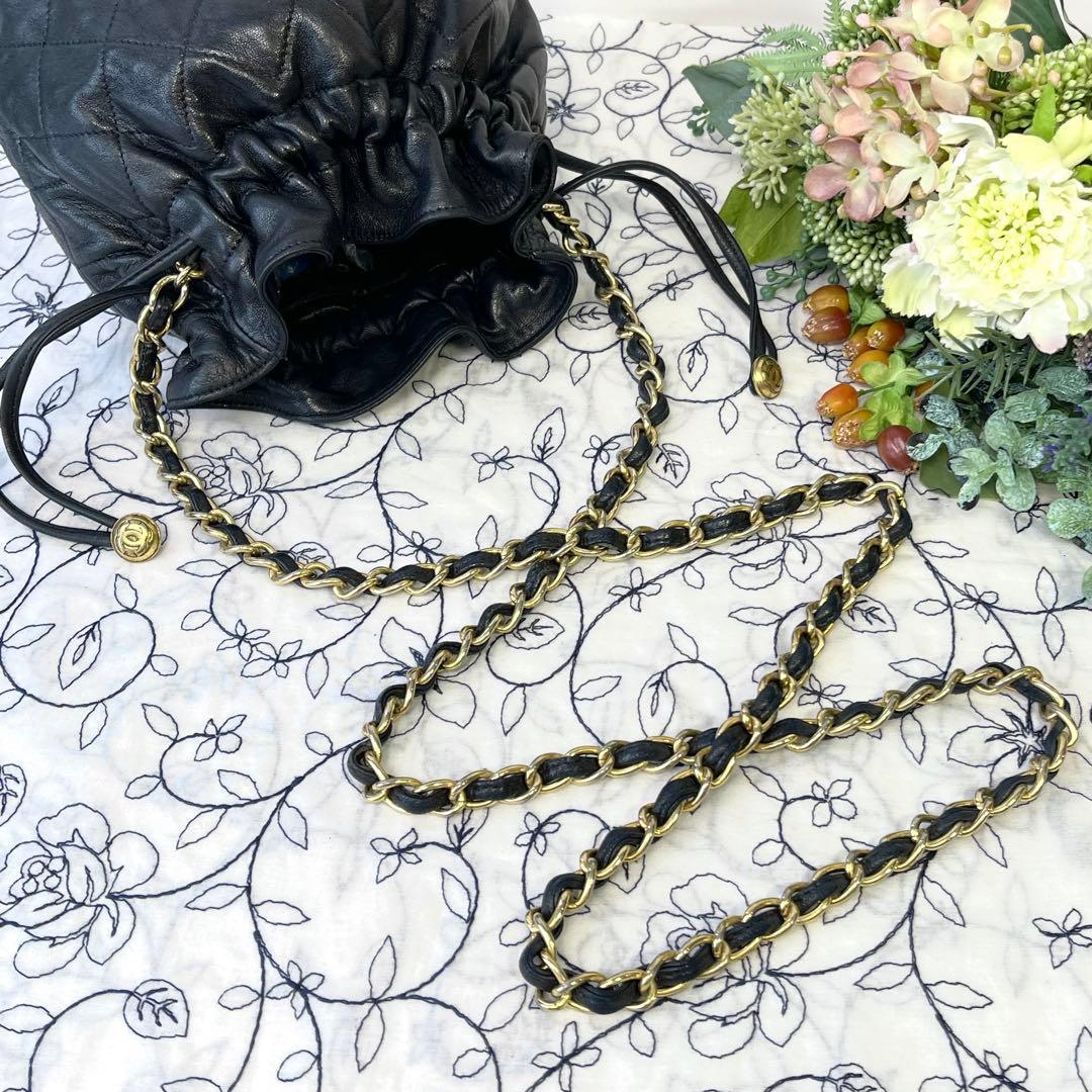 Chanel Drawstring Quilted Black Chain Shoulder — view 9