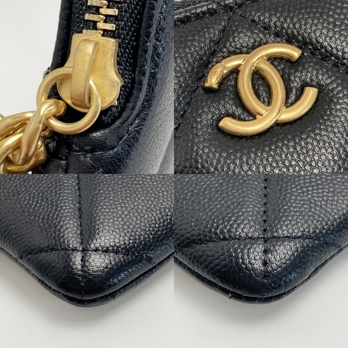 Chanel Cocomark Matelasse Pouch Black Caviar Skin Charm Clutch Bag