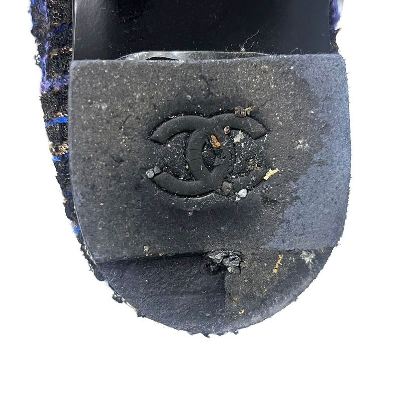 Chanel Ballerines Glitter Toe Tweed Flat Ballerina Shoes G27760 Navy 37