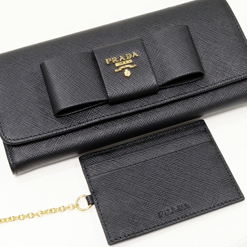 Prada Zipper Long Wallet With Pass Case And Coin Purse In Sapphiano Fiocco Calf