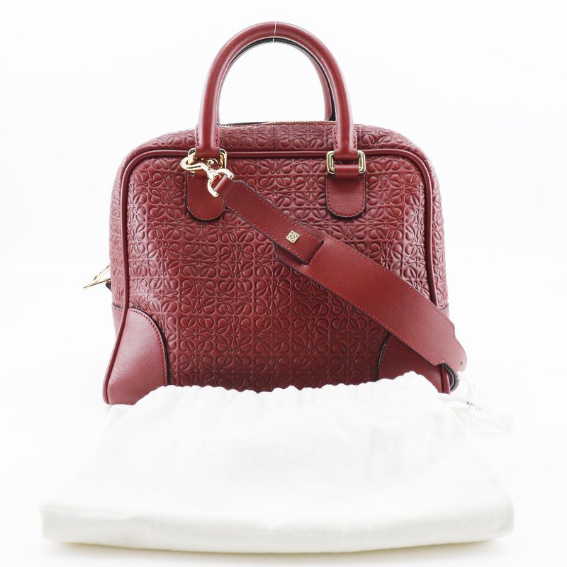 Loewe Amazona 75 Repeat Anagram 2WAY Shoulder Calf Red Ladies Handbag