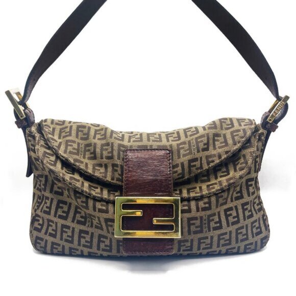 FENDI Mamma Zucca Zucchino Bucket Baguette Tan Gold Flap Bag Purse