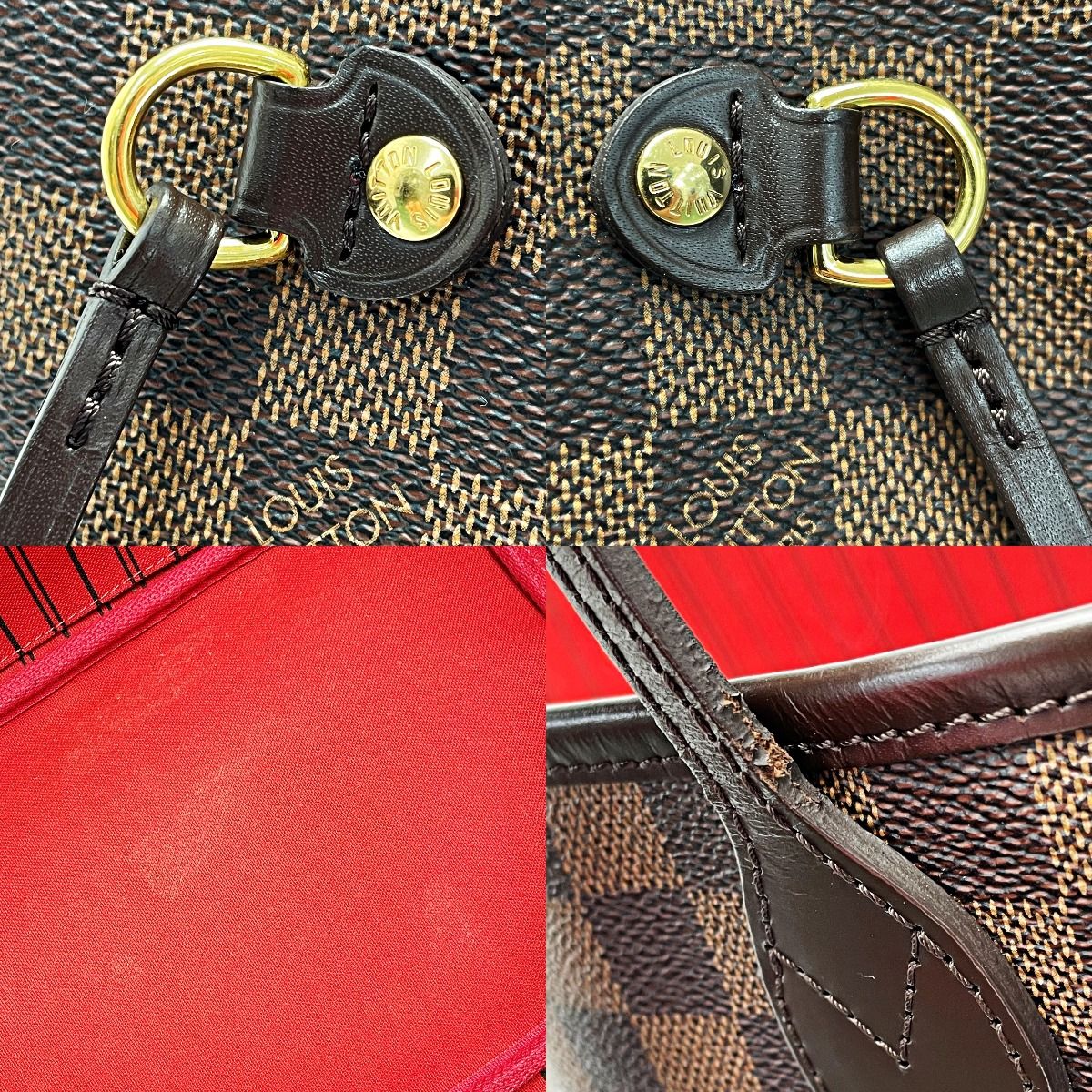 Louis Vuitton Damier Neverfull N41358 Ebene Tote Bag Women's Gold Hardware