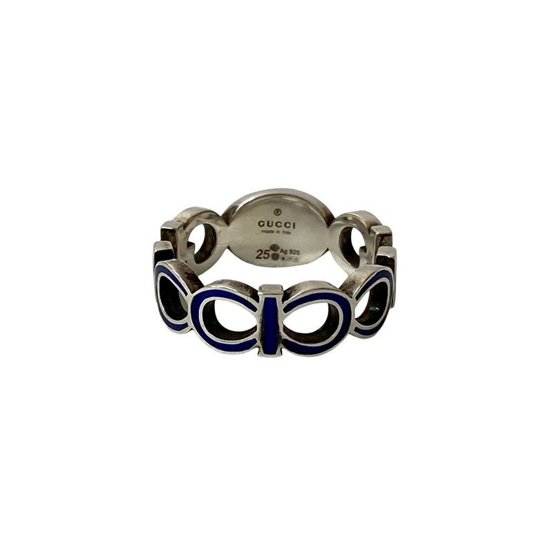 Gucci Interlocking G Enamel Ring Silver 925 No 24 Accessory