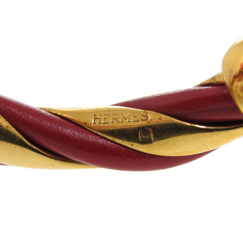 Hermes Twisted Metal Leather Red Gold Hardware Red Bangle 0079 Hermes