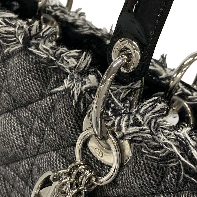 Dior/christian Dior Handbag Lady Dior Large Bag Gray And Black Wool Leather