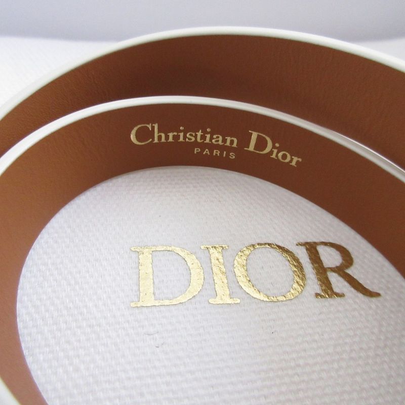 Christian Dior 30 Montaigne B1760 M Size Leather Ivory White Double Bracelet