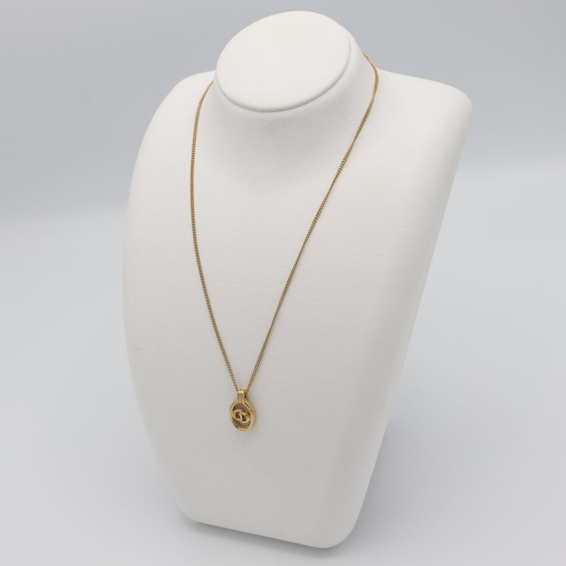 Christian DIOR Necklace CD Logo GP Gold Color Accessories Women M1996