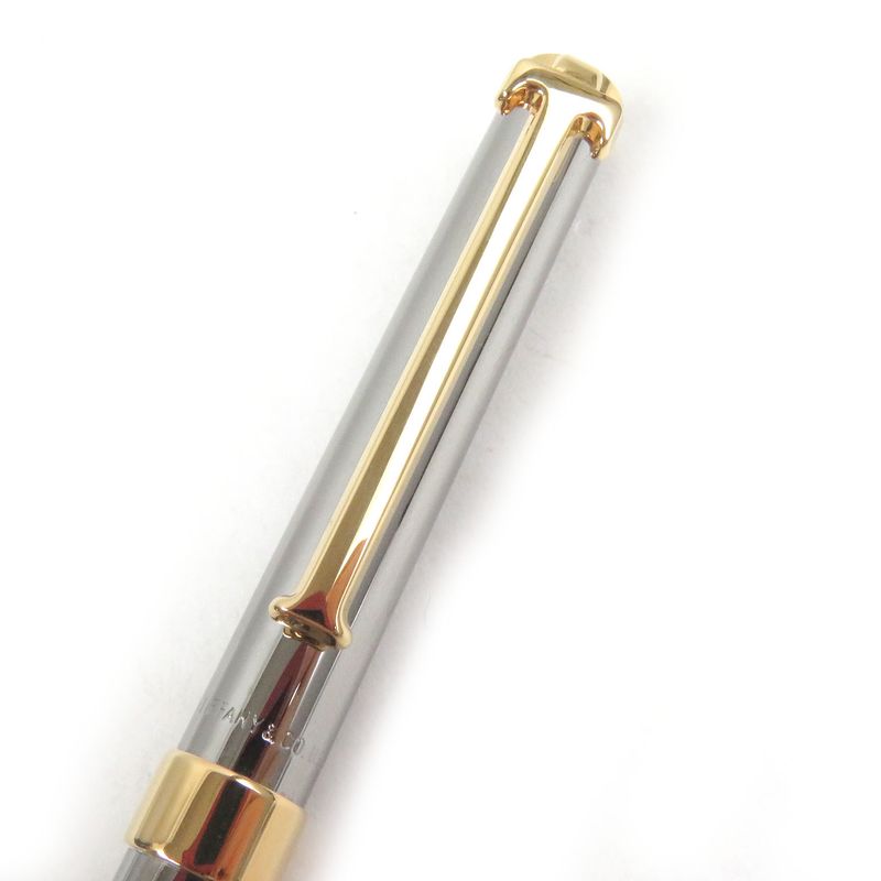 Tiffany & Co T-clip Twist Ballpoint Pen Stationery Silver Gold With Box Men's