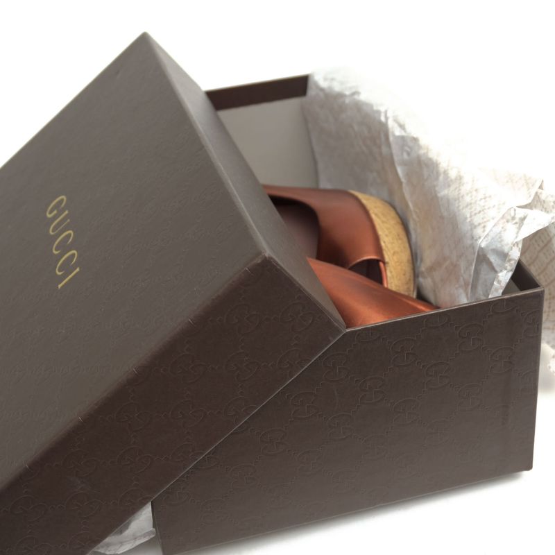 Gucci Pumps Shoes Women Leather Genuine Leather Bronze Copper 311654 Open Toe