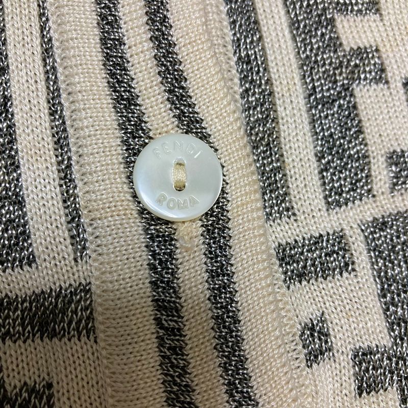 Fendi Zucca Pattern Short Sleeve Knit Polo Shirt Ivory Gray Women's Used