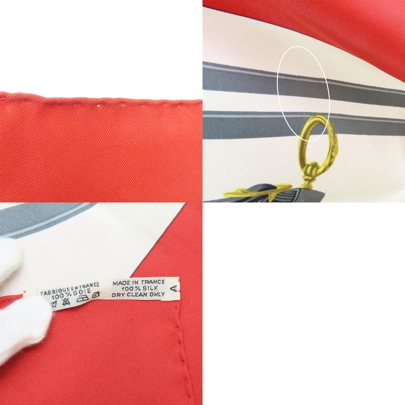 Hermes Scarf Carre 90 Silk Red Gold Gray Ceremonial Maitreya Apparel Women