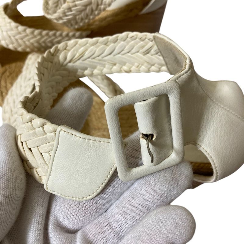 Good Hermes Wedge Sole Mesh Leather Wood Sandals Equivalent to 23.5cm (9.25in)