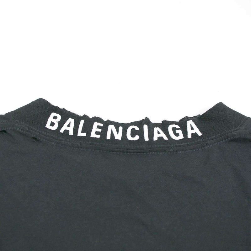 Balenciaga Distressed T-Shirt Neck Logo T-Shirt 739784 Tovf4 Black XL