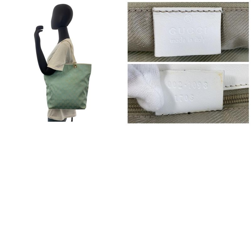 Gucci Mint Light Blue Gold Hardware GG Canvas/leather 002 1098 Tote Bag