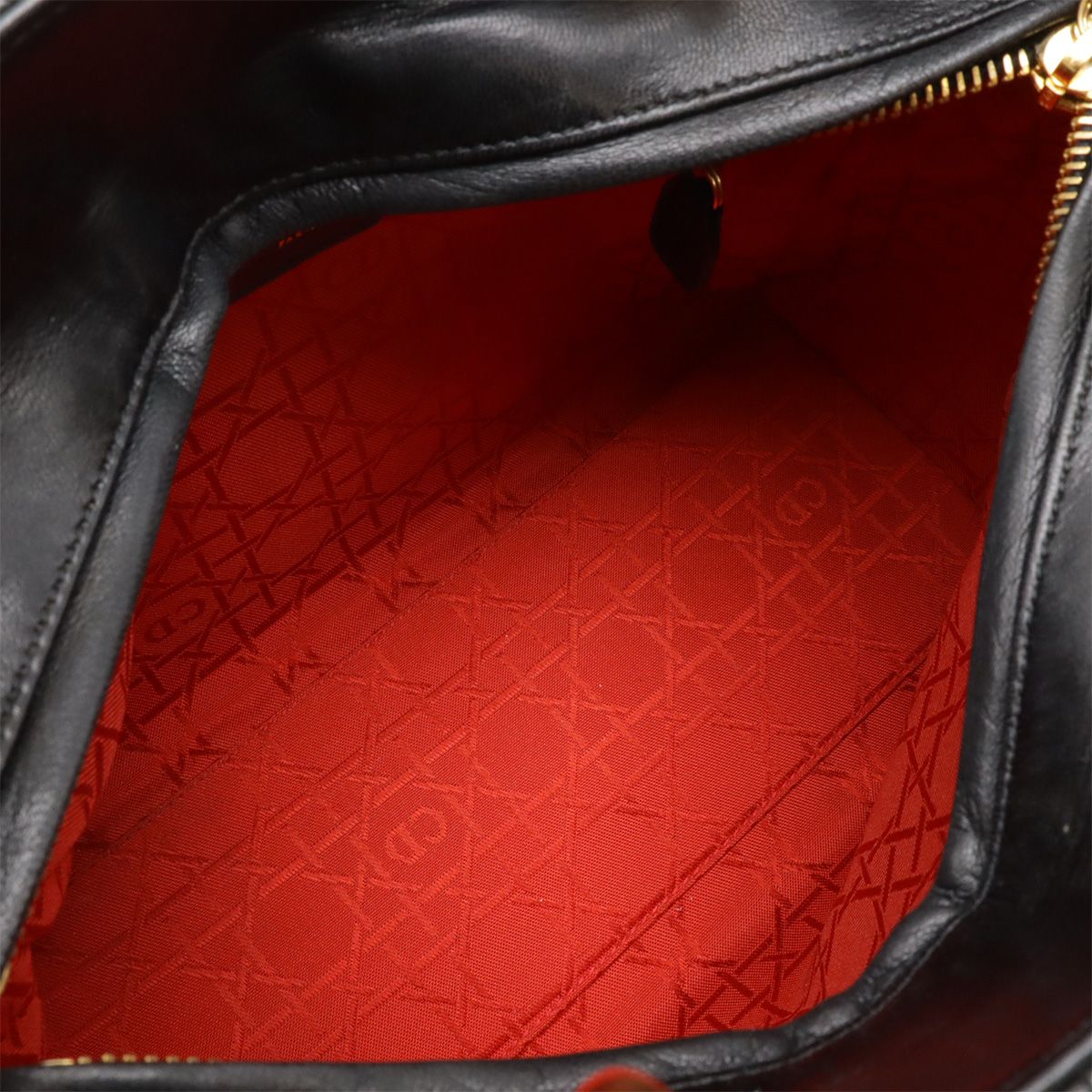 Christian DIOR Lady Dior Cannage Handbag Tote Bag Lambskin Leather Black Black