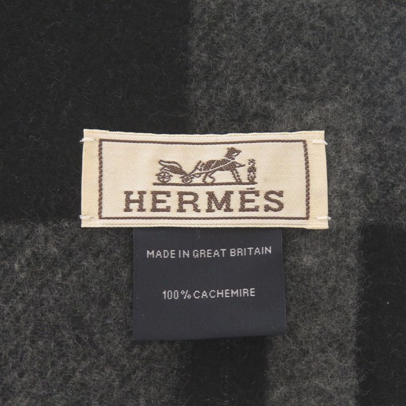 Hermes H Passant Cashmere Grey Black Scarf 0734 Hermes