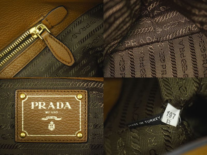 Authentic Prada Leather Shoulder Bag Tote Bag Brown Bag Pre-owned [follow-up