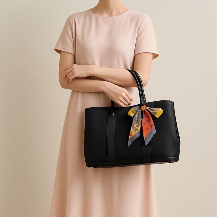 Hermes Garden Party 36 Negonda Toile Black Leather Tote Bag Shoulder Handbag