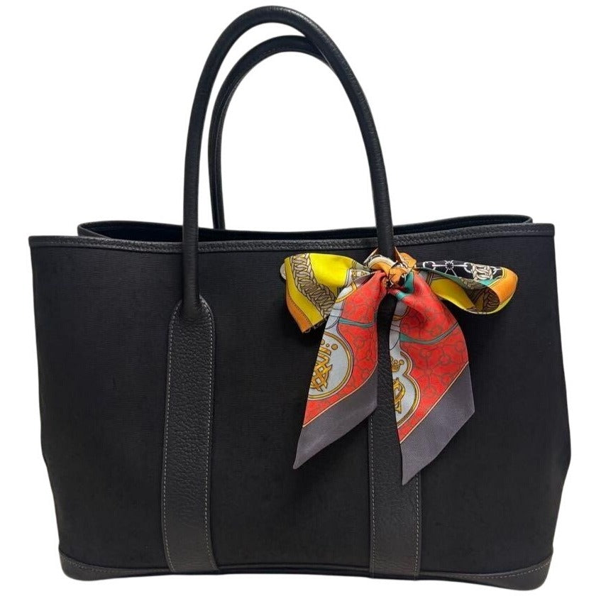 Hermes Garden Party 36 Negonda Toile Black Leather Tote Bag Shoulder Handbag