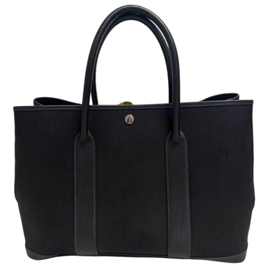 Hermes Garden Party 36 Negonda Toile Black Leather Tote Bag Shoulder Handbag
