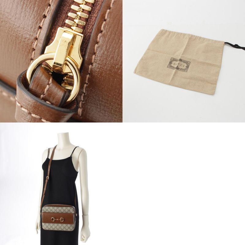 Gucci 1955 Horsebit GG Supreme Canvas Crossbody Gold Shoulder Bag 645454 Brown