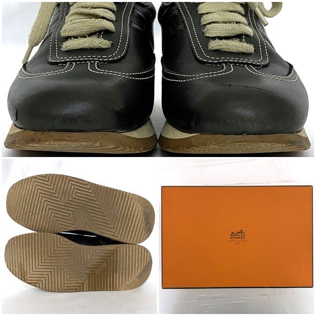 Hermes Shoes Quick Sneakers Black Beige Ec19898